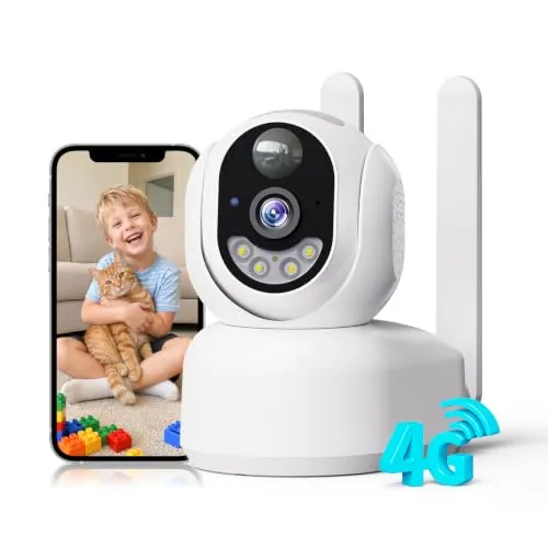 PESAIR 4G LTE Camara Vigilancia Interior con Tarjeta SIM Inalámbrica, 2K HD
