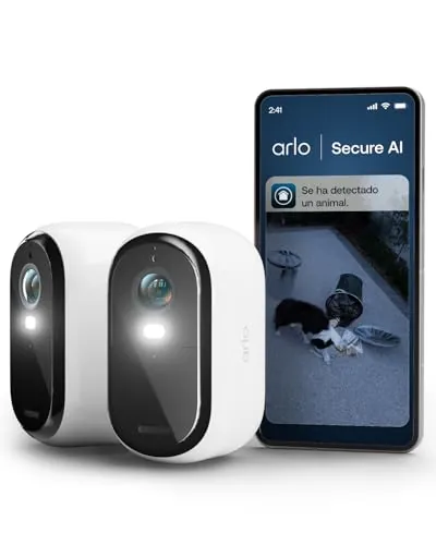 Arlo Essential 3 HD, cámara WiFi Exterior, batería de 6 Meses, visión Nocturna en Color, luz, Sirena, Audio bidireccional, 2 cámaras Blancas