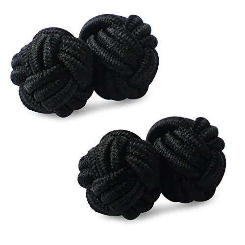 Honey Bear Gemelos de seda del nudo de la tela para hombre, redondos para el regalo de boda del negocio (azul claro) (negro)