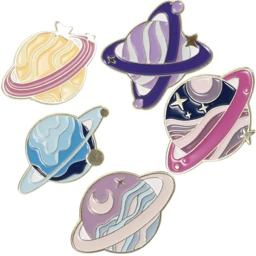 Lurrose Broche Pin de Esmalte Planeta 5 Piezas Alfiler para Decoración de Ropa y Mochilas Escolares