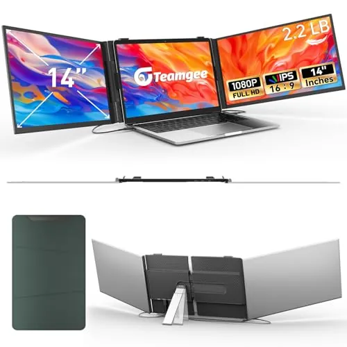 Teamgee Monitor Portátil 14“, ultradelgado y Ligero de 0,9 kg con Soporte Ajustable, FHD 1080P para portátiles de 13,3-17,3, Wins/Mac/Dex/Chrome, para Viajes/Juegos/Trabajo