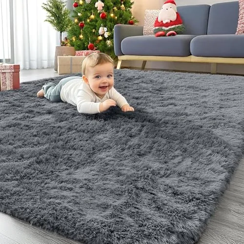Homaxy Alfombra de Pelo Largo, Antideslizante, Parte Inferior Lavable, Alfombra Grande para salón, habitación de los niños, Dormitorio - 200 x 280 cm, Gris Oscuro