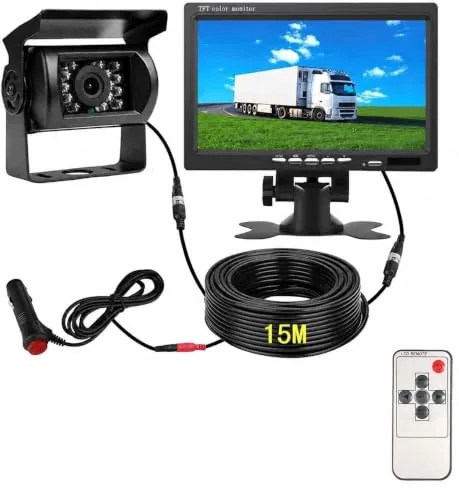 Cámara Trasera de Coche de señal HD, Monitor de 7" y Camara de Marcha Atras Impermeable Visión Nocturna, 170 ° Ajuste Gran Angular para RV Bus Remolque Camión Furgoneta