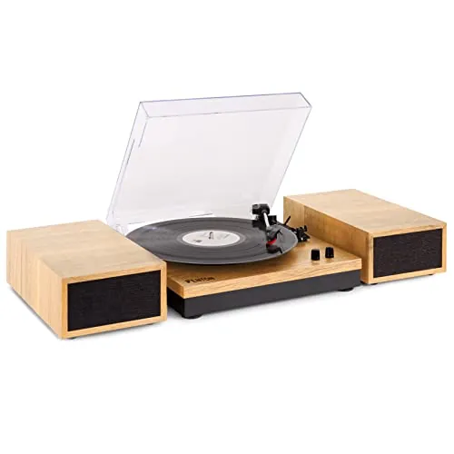 Fenton RP165L - Tocadiscos de Vinilo Bluetooth con 2 Altavoces Integrados, 3 velocidades 33, 45 y 78 RPM, Reproductor Discos de 7, 10 y 12 Pulgadas, Giradiscos Vinilo en Color Madera Clara