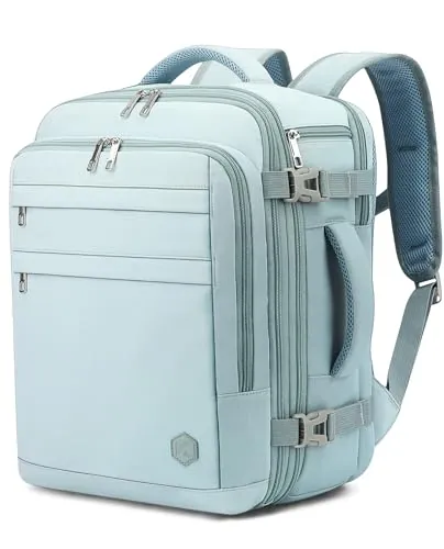 VANKEV Mochila Viaje Cabina Avion Extensible para Vueling Ryanair easyJet | 40x30x20 24L-30L,Equipaje de Mano Bolso de Viaje para Viajes Trabajo,para Portátil 15,6 Pulgadas, Mochila Casual, azul claro