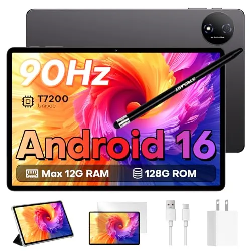 TECLAST P50T Tablet 11 Pulgadas Android 16, Pantalla 90Hz, Octa-Core 2.0 GHz, Gemini AI, 12GB RAM+ 128GB ROM, 7000 mAh, Widevine L1,13MP + 5MP, Facial ID, 5G WiFi + BT 5.0, Tablet con Lápiz y Funda