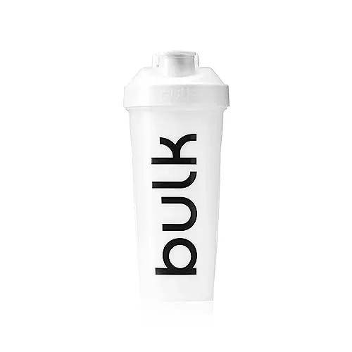 Bulk Iconic Botella Agitadora, 750ml, Blanca, Sin goteo, Sin BPA, Bola metálica para mezclar y preparar batidos sin grumos, Práctica asa de transporte, Apto para lavavajillas