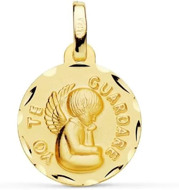 Ángel Medalla en Oro de 9k de 14mm. tallada con mensaje YO TE GUARDARÉ