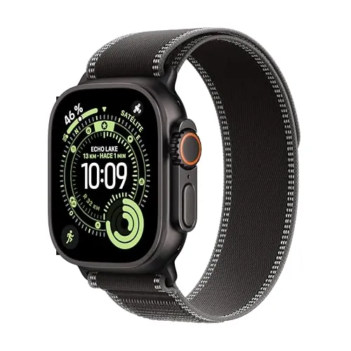 Apple Watch Ultra 3 GPS + Cellular, Reloj prémium para Running y Multideporte con Caja de Titanio Resistente de 49 mm y Correa Loop Trail Negro/carbón - Talla S/M. Monitores avanzados de Salud