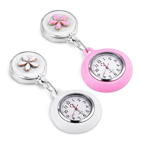 Vicloon Reloj de Enfermero, 2 Unidades de Reloj Bolsillo para Enfermeras Silicona, Enfermeras Fob Medical Watch con Punteros y Clips iluminados, Relojes Bolsillo para Médicos y Enfermera