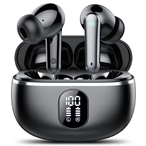 Auriculares Inalámbricos Bluetooth, Auriculares Bluetooth 5.4, 4 HD Mic con Reducción de Ruido ENC, 50H con HiFi Graves, Cascos Inalambricos Bluetooth Deportivos IP7 Impermeable, Ajuste Cómodo Negro