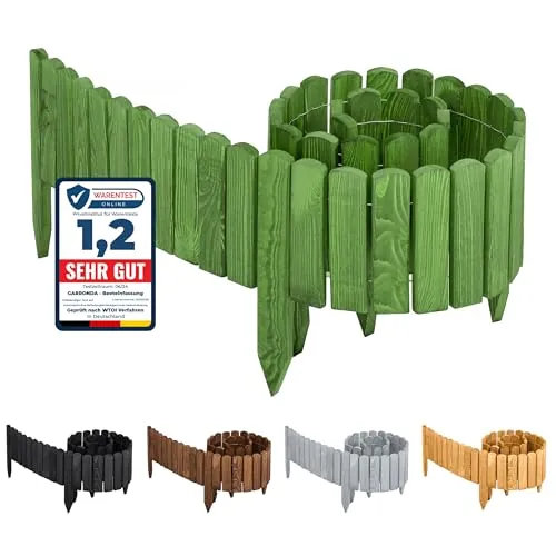 Garronda Valla Jardín Exterior Madera Flexible 40 x 200 cm - Bordura Tipo Rollborder para Delimitar Césped y Parterres Empalizada Impregnada Recortable y Fácil de Clavar GD-0046 (Verde Oscuro)