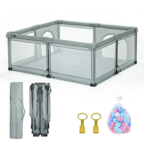 Heyo.Ja Parque infantil plegable, pop up con malla portátil | Montaje rápido y plegable, rejilla de seguridad para interior y exterior (127 x 127 x 67 cm)