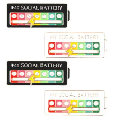 Social Battery Pin, 4 Piezas Pin de batería social, Divertido Broche para el Estado de ánimo Social Durante 7 días, Agujas de Humor Interactivas, Bonito Broche Pins