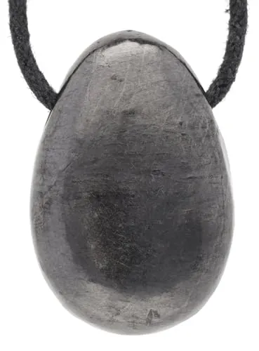 Lebensquelle Plus Colgante de gota de shungite negro | Colgante de piedra tamboreada con cinta de algodón | Colgante de piedra preciosa, Estera de medio, Shungita
