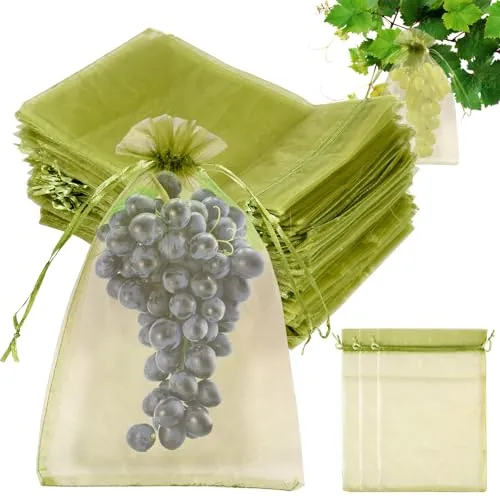 100 bolsas de protección para uvas, con cordón, reutilizables, de malla, para frutas, bolsas de protección para uvas, mangos, manzanas, granadas, melocotones, 23 x 17 cm