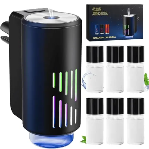 AI Eléctrico Ambientador Coche con 6 perfumes, Nebulizador Ultrasónico, 3 Modos Inteligentes, Encendido/Apagado Automático, Batería Incorporada, Perfume Francés Natural,Fragancia Hasta 12 Meses CFK-6Z