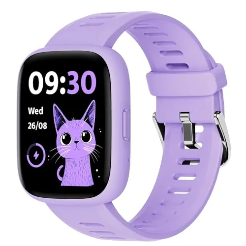 BIGGERFIVE Pulsera Actividad Niñas 5-16, 1,8" Reloj Inteligente Podómetro, Frecuencia cardíaca, Resistente al Agua IP68, Monitor de Sueño, Despertador, Juegos de Rompecabezas con/sin App