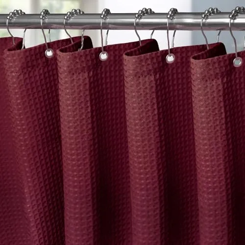 Cortina de Ducha para Baño con Ganchos de Metal Cortina de Ducha de Tela Waffle Cortina de Baño Resistente para Cabina de Ducha de Bañera, Resistente al Agua - 92 x 182cm (Borgoña)