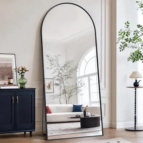 XRAMFY Espejo de Pie Cuerpo Entero 192 x 85 cm, Arco Espejo Cuerpo Entero con Supporto, Entero Cristal Templado, Cornice in Lega di Alluminio, Negro