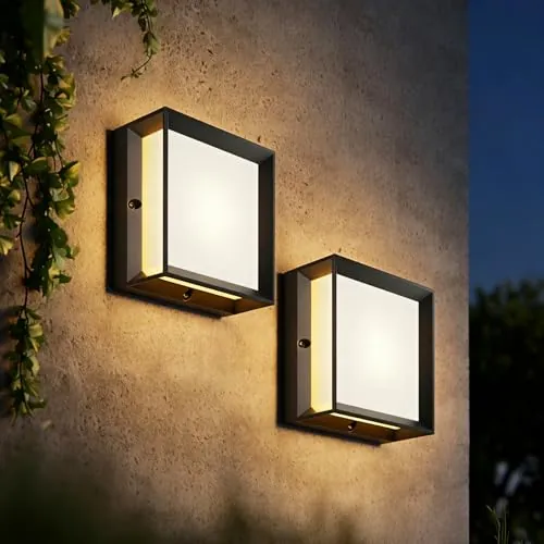 Klighten 2 Piezas Aplique Pared Exterior Interior E27x2, IP65 Impermeable 60W Máx, PC + Aluminio, Moderno para Terraza,Sin Bombilla,Negro