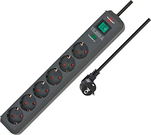Brennenstuhl Eco-Line regleta de enchufes con 6 Tomas de Corriente y protección contra sobretensiones (Cable de 5m, Interruptor Iluminado, protección sobretensión hasta 13.500A) Antracita