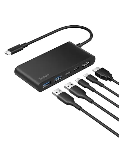 Belkin Hub USB C de 5 Puertos con 1 HDMI 4K a 60 Hz, Power Delivery a 100W, Transferencias de 5 Gbps, Adaptador USB C Multipuerto, MacBook, iPad Pro, Chromebook y Otros, HDMI 2.0 - Negro