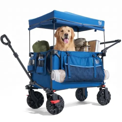 Timber Ridge Carro Plegable XXL 180kg con Techo, Empujable y Remolcable