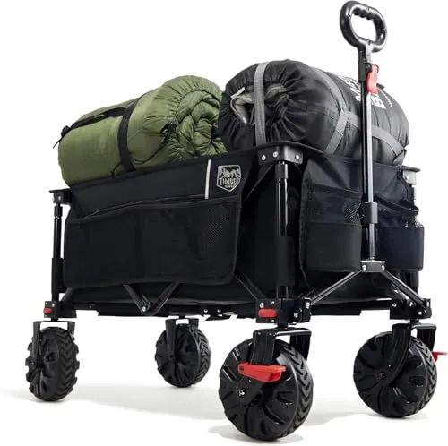 TIMBER RIDGE Carro Playa Ruedas Grandes con Freno Carrito Plegable Transporte para Jardín Playa Campaña Compra al Aire Libre Carreta con Bolsa de Cubierta Ruedas Amovibles Mango Ajustable hasta 100kg
