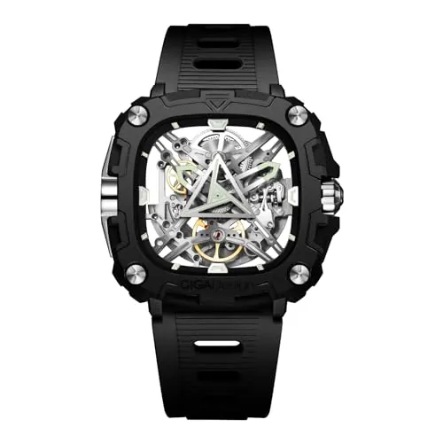 CIGA Design Reloj mecánico automático – Serie X Eye of Horus Reloj de Pulsera para Hombre, Estilo Esqueleto, Caja biocerámica con Correas de Silicona, Plata, Moderno