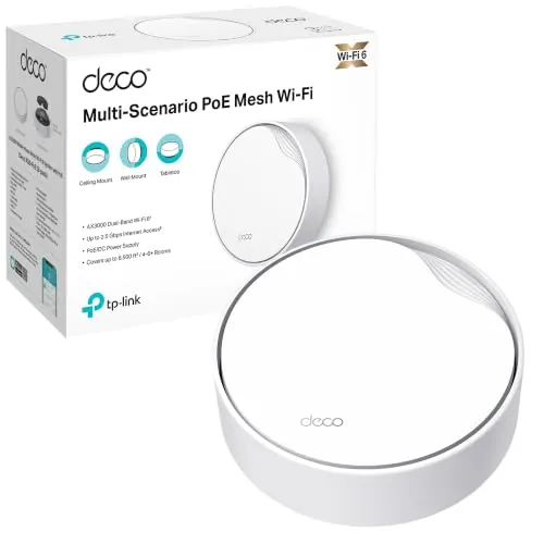 TP-Link Deco X50-PoE(1-Pack) - WiFi Mesh AX3000 Mbps,Dual-Band, Sistema WiFi 6, 1 Puerto 2.5 Gbps + 1 Puerto Gigabit，hasta 230 m²，conesta hasta 150 Dispositivo，Compatible con Google Home y Amazon