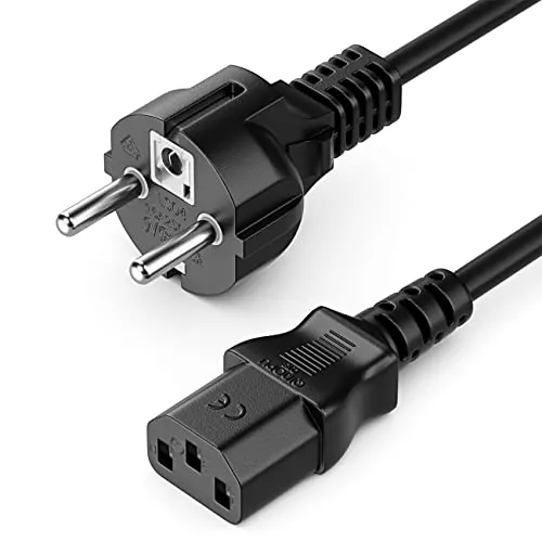 deleyCON 2m Cable Alimentación Corriente Energía Conector Tipo F (CEE 7/7) a Acoplador C13 Hembra PC Ordenador Monitor Impresora Proyector - Negro