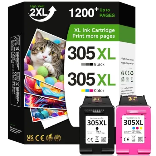 Cartuchos de Tinta 305XL Negro y Color Compatible con HP DeskJet 2700e 2720e 2820e, Envy 6000 6020e, DeskJet Plus 4100 – Alta Capacidad, Reemplazo HP 305 XL (Pack de 2)