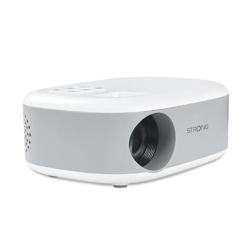 Strong - Mini Proyector de Vídeo N1 - Resolución HD 720p Compatible con Full HD 1080p - 120 ANSI Lúmenes - Distancia de proyección 0,9 a 6,2 m - Conectividad HDMI/USB/AV + Salida de Audio - Blanco