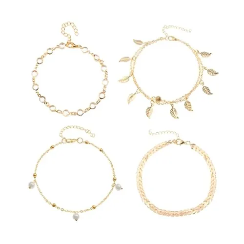 PLABBDPL 4 piezas de tobilleras de acero inoxidable para mujer, pulseras de tobillo de corazón delicado que no se desvanecen, joyería de cadena de pie para mujer, joyería de playa