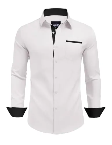 COOFANDY Camisa Hombre Manga Larga Elástica Casual Blanco XL | Camisa manga larga丨elástica丨ligera丨tacto suave丨casual elegante丨ajuste regular