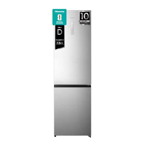 Hisense RB440N4ACD - Frigorífico Combi, Capacidad 336 L con 2metros Alto, Cajón Verduras, 4 Estrellas Congelador, Puerta Reversible, Silencioso 36dB, Inox