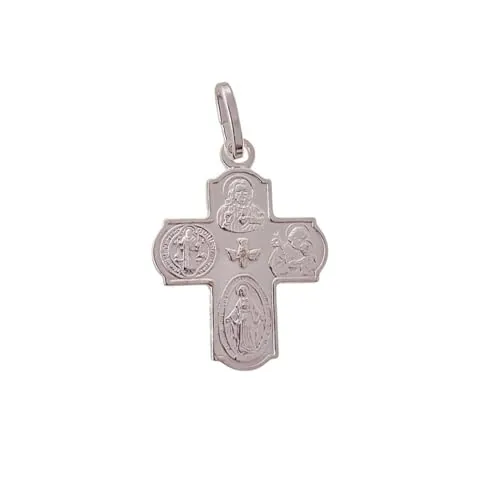 Minoplata Cruz Amuleto Cuatro Vías de Plata de ley 20mm x 16mm