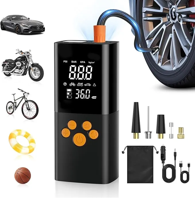 Compresor Aire Portatil, 180PSI Inflador Electrico con Batería 25000mAh, Inflador Ruedas Coche Inteligente de Un Clic para Coche, Motocicleta, Bicicleta y Más con Medidor de Presión de Neumáticos