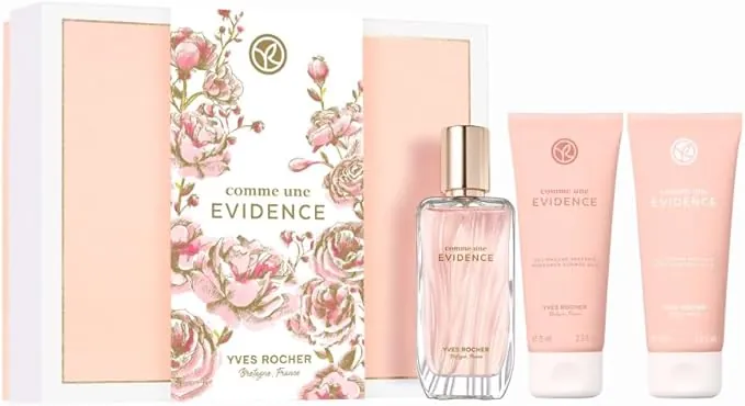 Yves Rocher COMME UNE EVIDENCE - Set de Regalo para Mujer: Eau de Parfum 50 ml, Gel de ducha perfumado 75 ml & Leche corporal perfumada 75 ml - Edición Limitada - Idea de Regalo Día de la madre