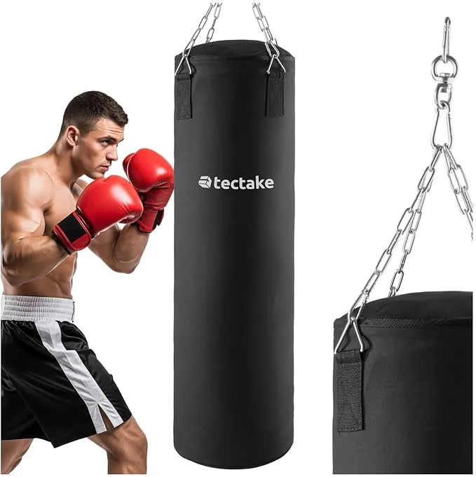tectake® Saco de Boxeo con Suspensión de Cadena, Cierre Giratorio, para Entrenamiento en Casa, Fitness, Saco Boxeo para MMA, Muay Thai, Fitness, Kick Boxing - 28 x 28 x 105 cm