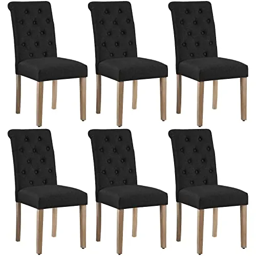 Yaheetech Juego de 6 Sillas de Comedor Silla Acolchada de Tela Negra
