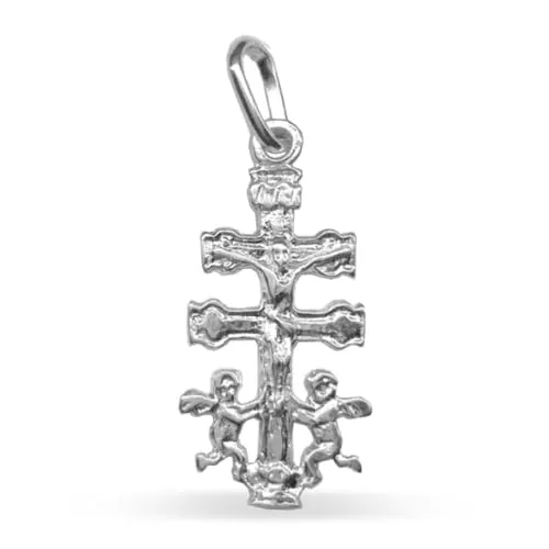 Sebaoth Cruz de Caravaca Bendecida - Plata de ley 925 - Dije con Angeles - Fabricada y enviada desde Caravaca. Tamaño a elegir. Ideal para regalo (1.8 cm)