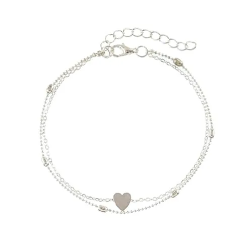 LJFEA Tobillera Doble, de Plata, con Perlas, Estilo Bohemio, Pulsera para el Tobillo, Cadena con Cuentas, para pie, joyería, para Mujeres y niñas Tobillera Extensible