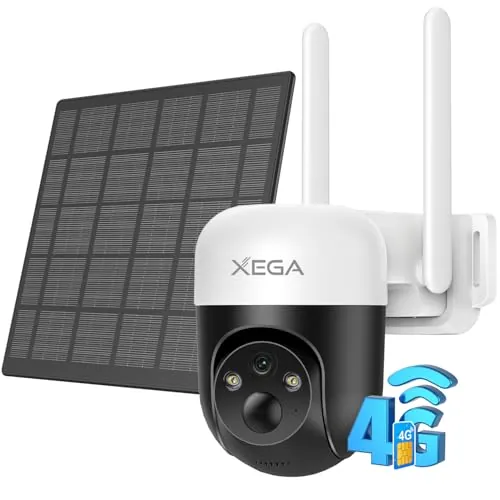 Xega Cámara Solar 4G Exterior con Tarjeta SIM Sin WiFi PTZ 2K 3MP