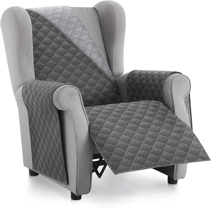 Textilhome Funda Cubre Sofá Malu - 1 Plaza - Funda de Sillón Relax y Orejero Reversible, Protector de Arañazos para Sofás Acolchado. Color Gris C/3