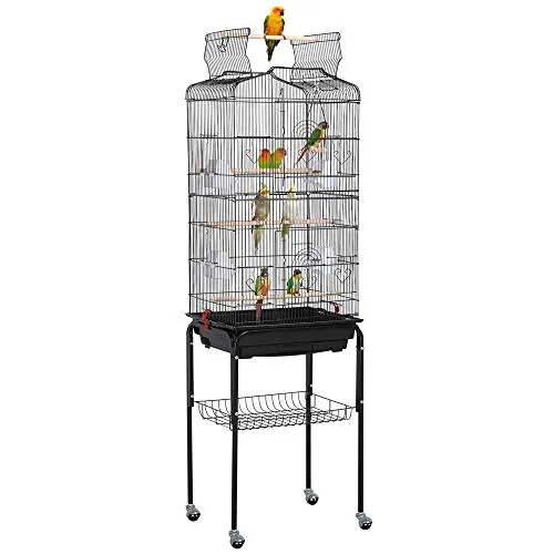Yaheetech Jaula para Pájaros Grande 46x35.5x162 cm Negro con Techo Abierto