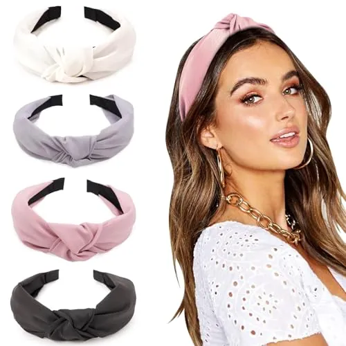 DRESHOW 4 Piezas Diademas para Mujeres y Niñas Anudado Plástico Diadema Moda Boho Ancho Diademas Antideslizante Pelo Accesorios