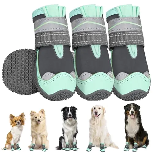 SlowTon Zapatos de Perro protección de la Pata, Zapatos de Perro Impermeable con Suela Antideslizante, Cierre de Reflectante Ajustable Botas de Invierno para Perros pequeños, medianos y Grandes
