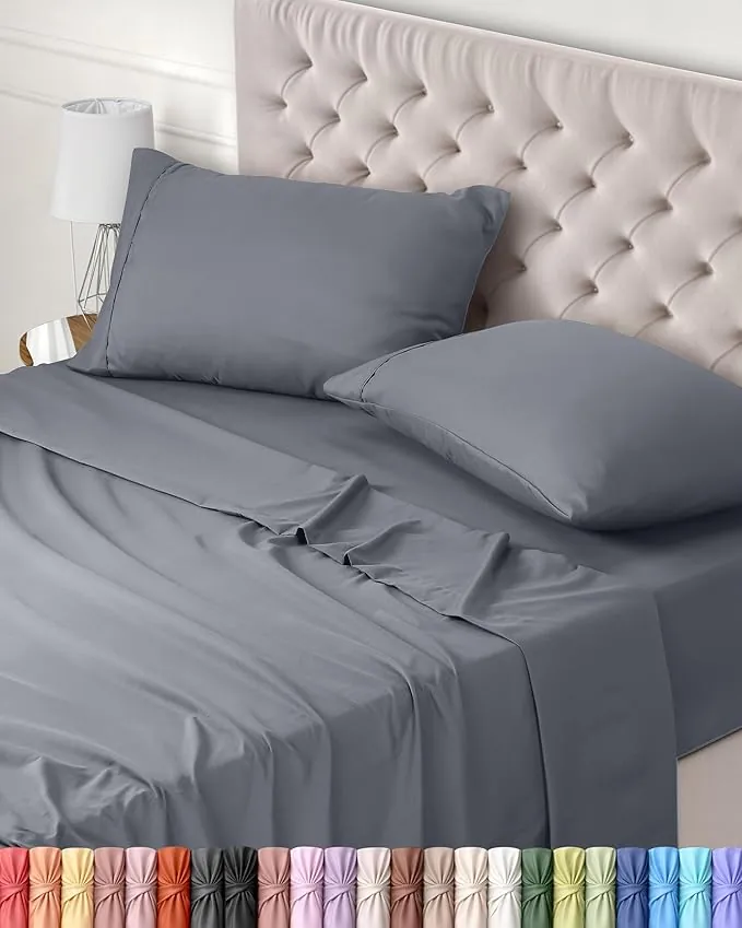 Utopia Bedding Juego de Sabanas 4 Piezas 150x200 - Poliéster Microfibra Cepillada - Oeko-Tex Certificado - Sábana Bajera, Sábana Plana y 2 Fundas de Almohada 50x75 (Cama 150, Gris)